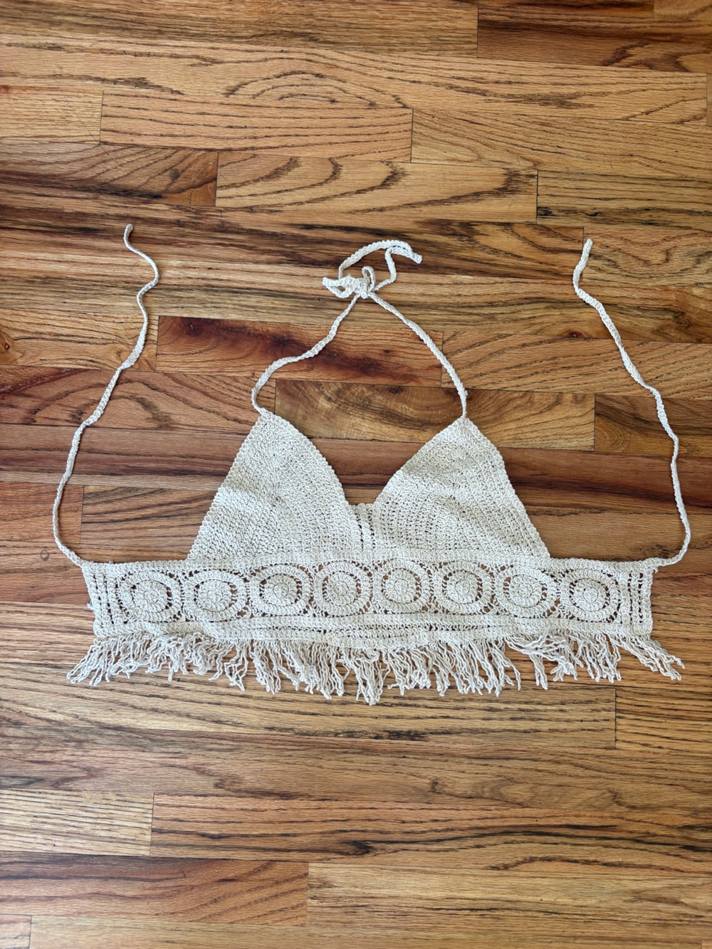Crochet Fringe Bralette Top in Cream